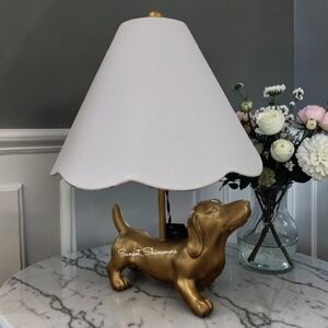 Anthropologie Style Gold Dachshund Doxie Dog Table Lamp & Shade By Elements New
